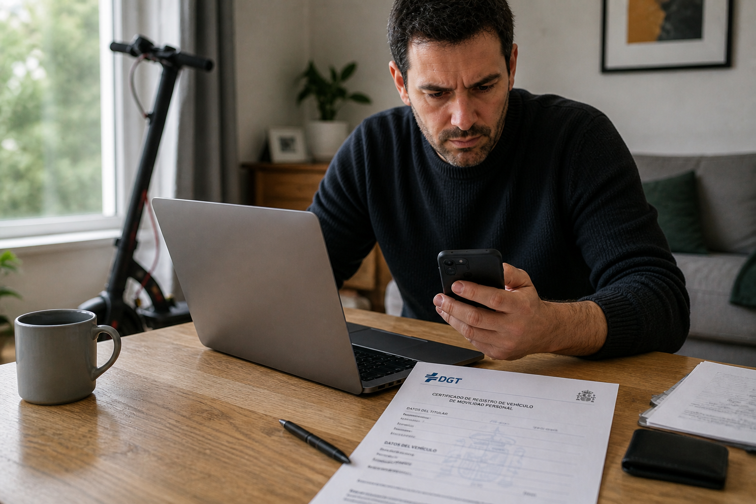 Usuario revisando certificado de registro de patinete eléctrico en la sede electrónica de la DGT